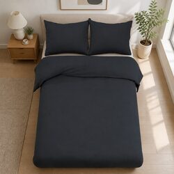 Queen Quilt Cover Set - Microfibre, Black, 3 Pieces