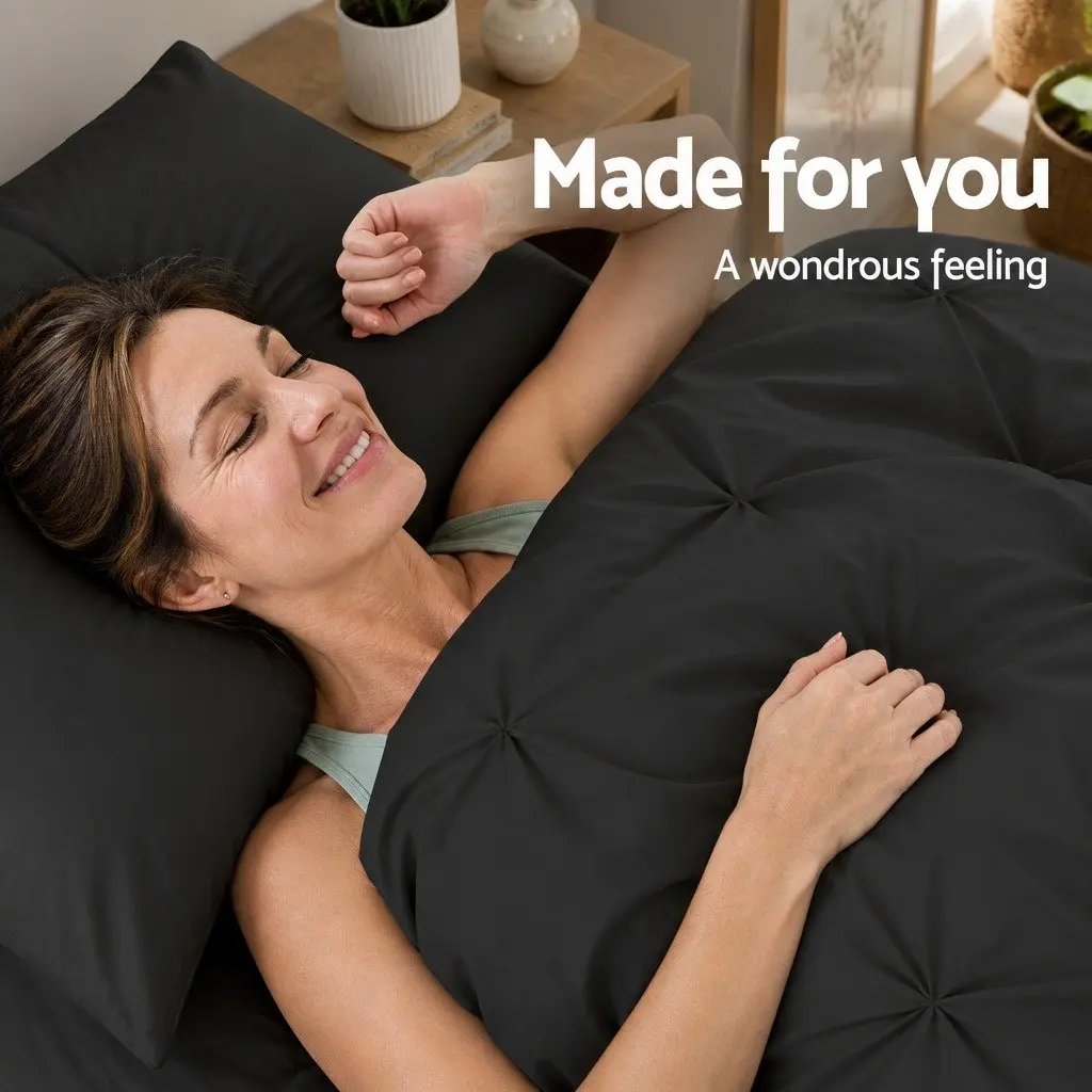Quilt Cover Set Super King Black 3 Piece Duvet Bedding Microfibre Pillowcases