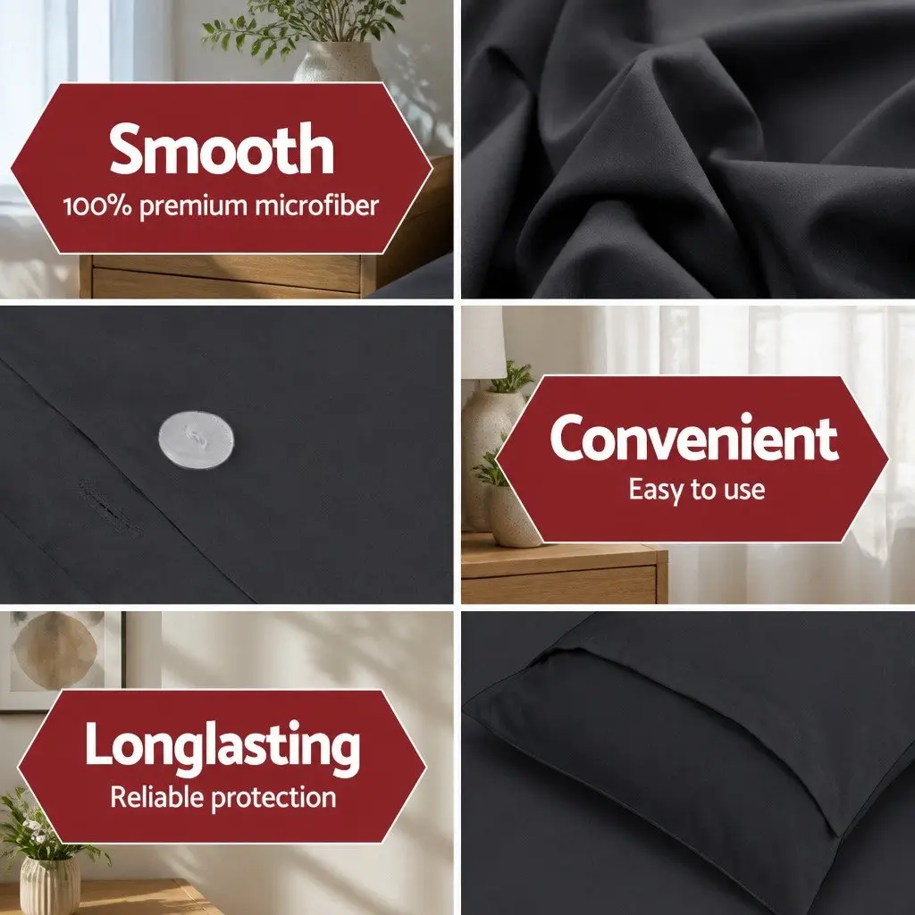 Quilt Cover Set Super King Black 3 Piece Duvet Bedding Microfibre Pillowcases