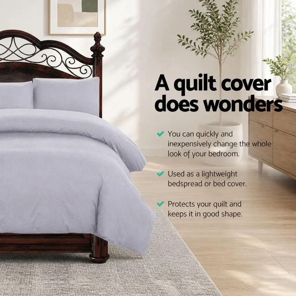 King Quilt Cover Set 3 Piece Bedding Pinch Pleated Grey Bedroom Duvet