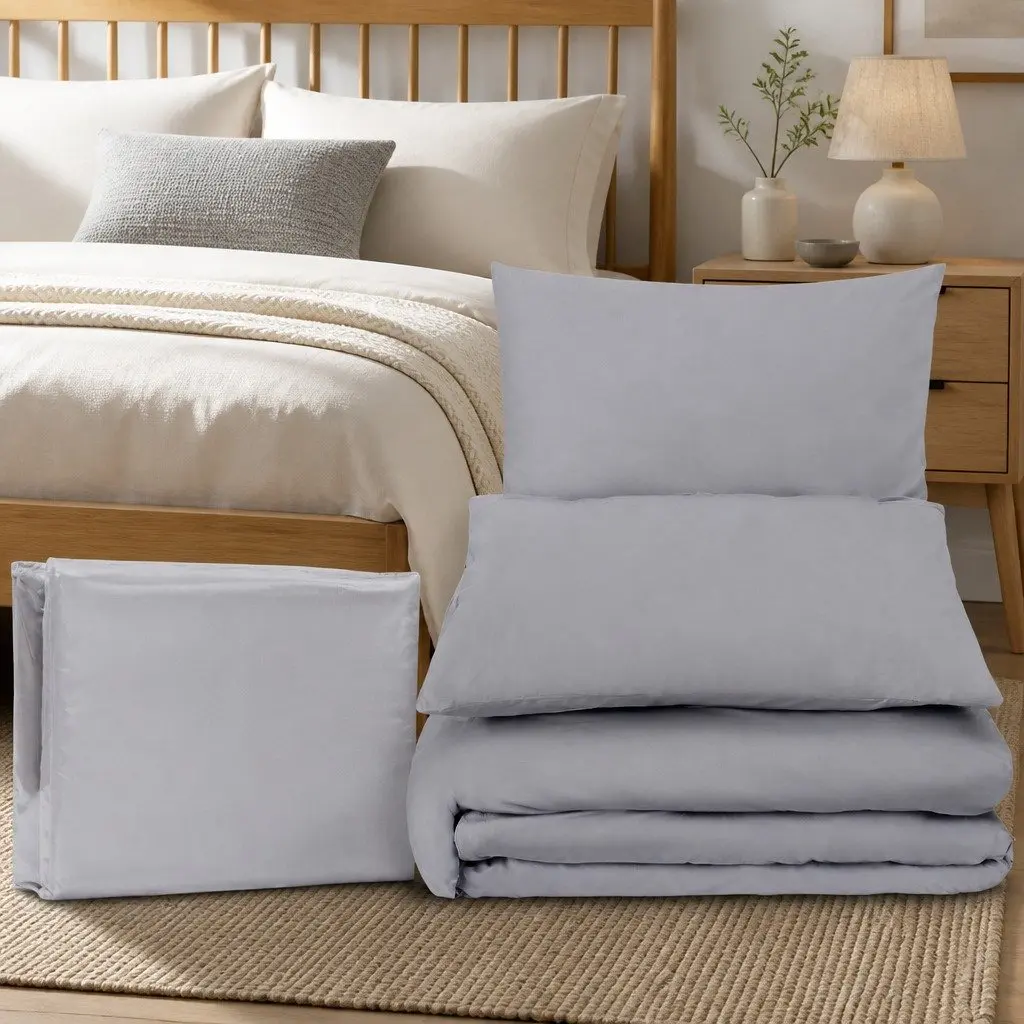 King Quilt Cover Set 3 Piece Bedding Pinch Pleated Grey Bedroom Duvet