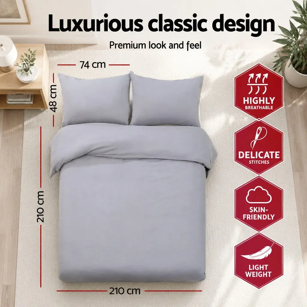 Queen Quilt Cover Set Grey 3 Piece Bedding Duvet Pillowcase Bedroom