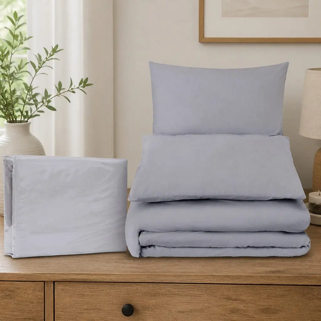 Queen Quilt Cover Set Grey 3 Piece Bedding Duvet Pillowcase Bedroom