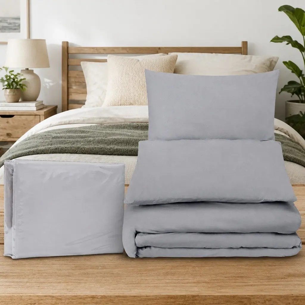 Super King Quilt Cover Set Grey Microfibre 3 Piece Duvet Bedding