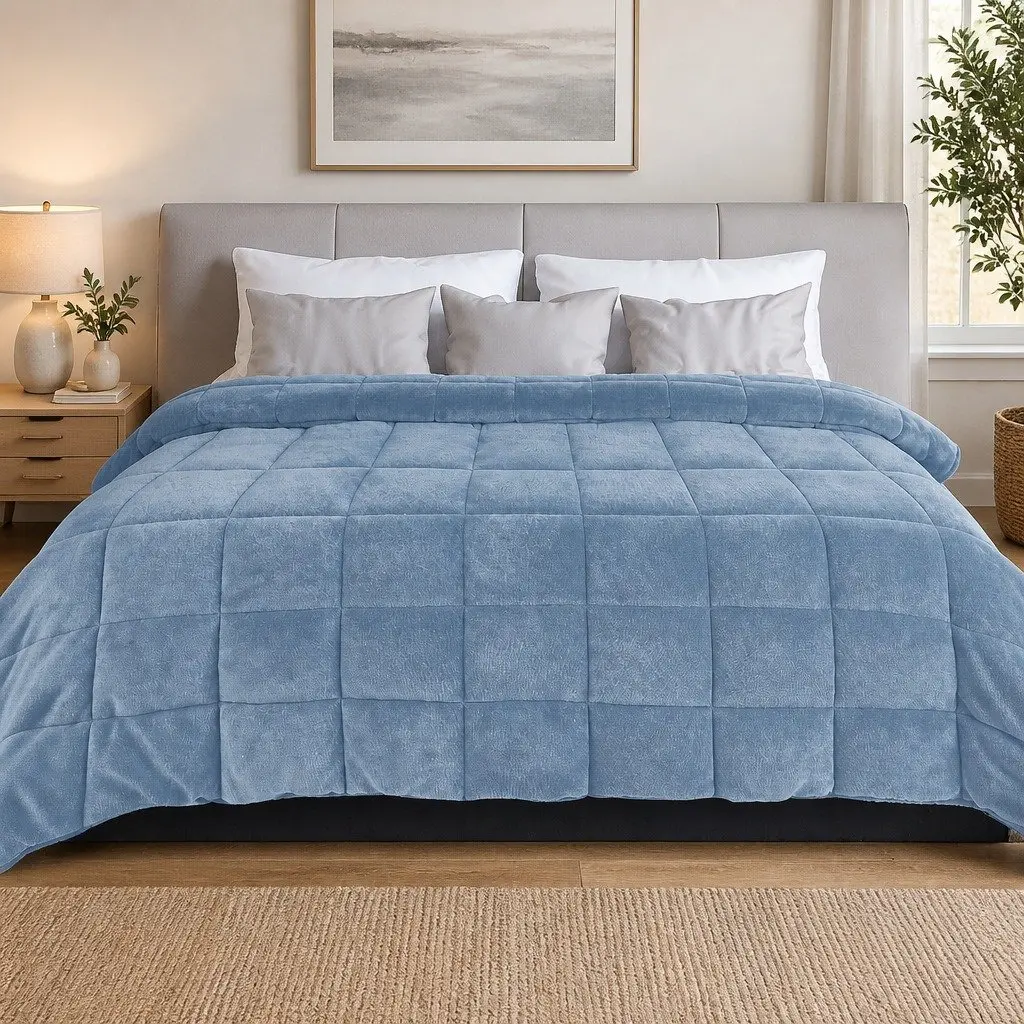 King Doona Quilt Comforter Blanket Blue Polyester Diamond Stitching Bedding