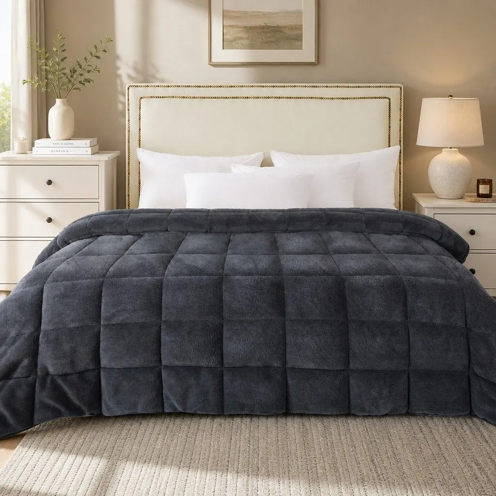 Queen Quilt Doona Comforter Blanket Polyester Diamond Stitching Bedspread Grey