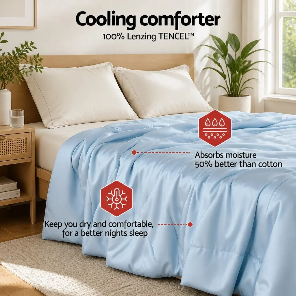 Tencel Quilt King Size Lightweight Blue Summer Comforter