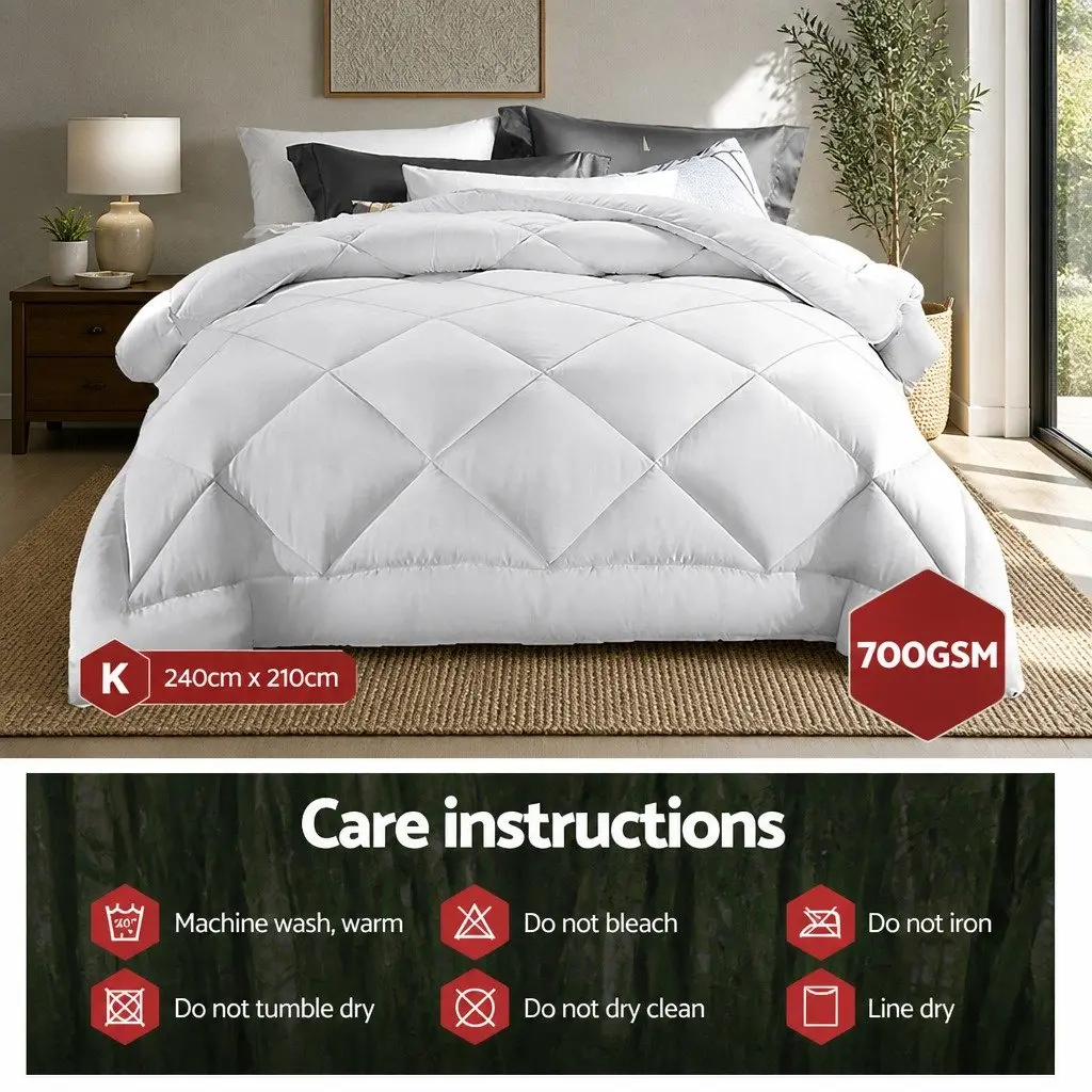 King Size Quilt Microfibre Bamboo Blend Bedding White 240cm x 210cm