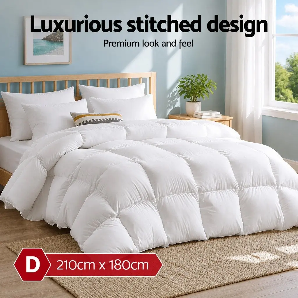 Duck Down Feather Quilt Double Bed Winter Doona 700GSM Baffle Construction White