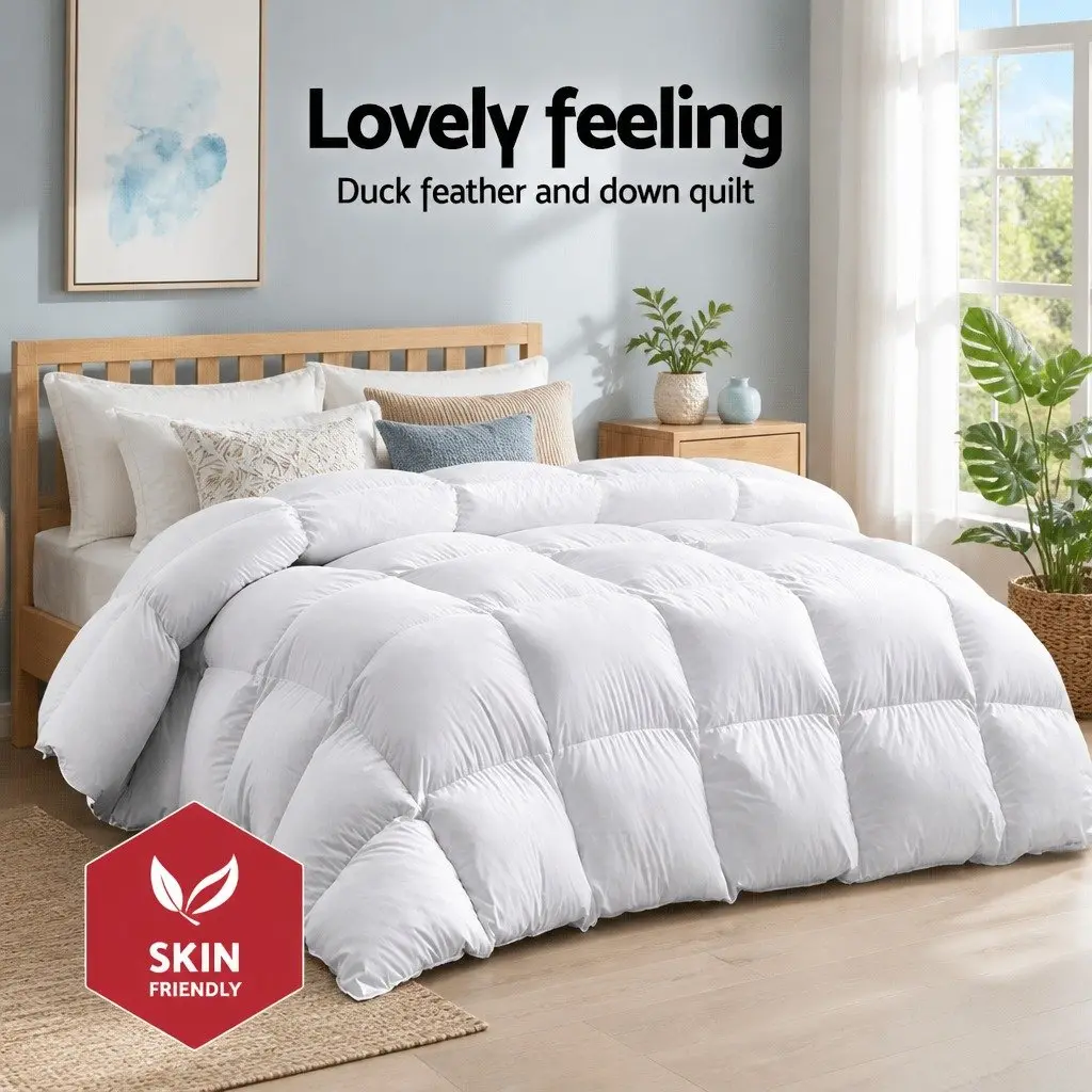 Duck Down Feather Quilt Double Bed Winter Doona 700GSM Baffle Construction White