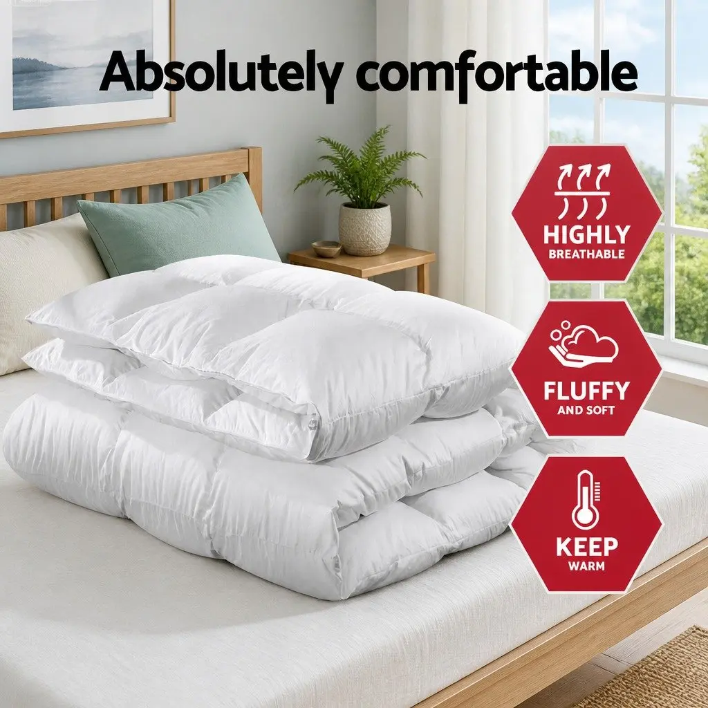 Duck Down Feather Quilt Double Bed Winter Doona 700GSM Baffle Construction White
