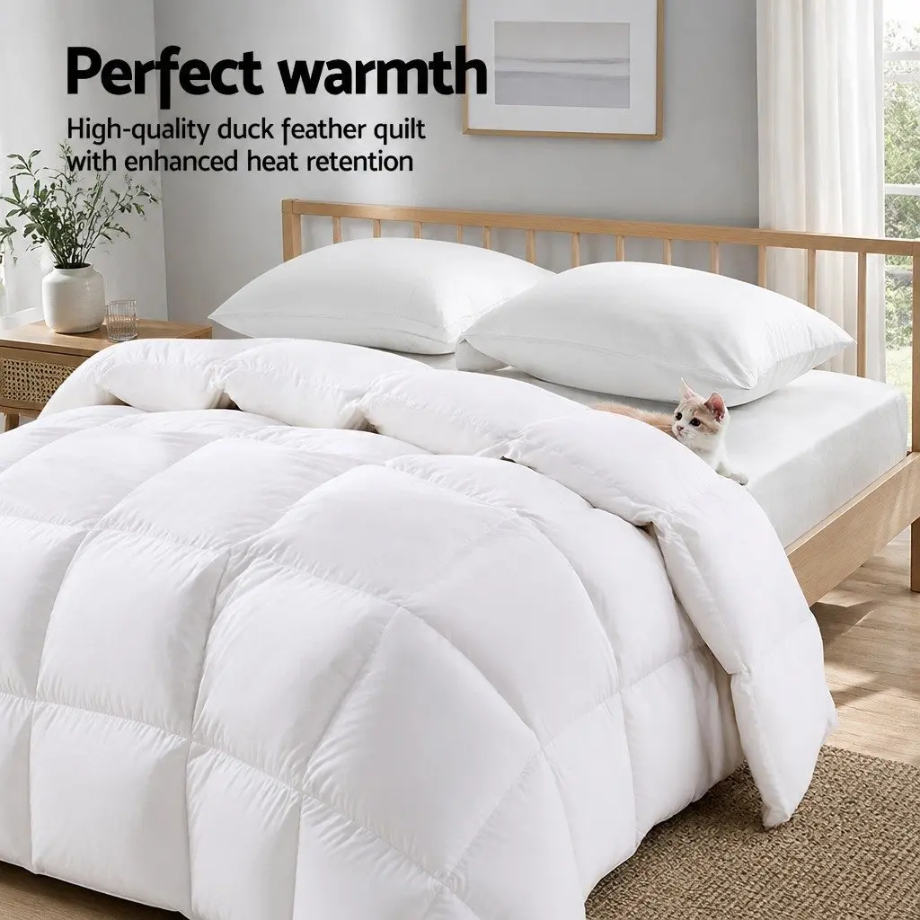 Duck Down Feather Quilt Double Bed Winter Doona 700GSM Baffle Construction White
