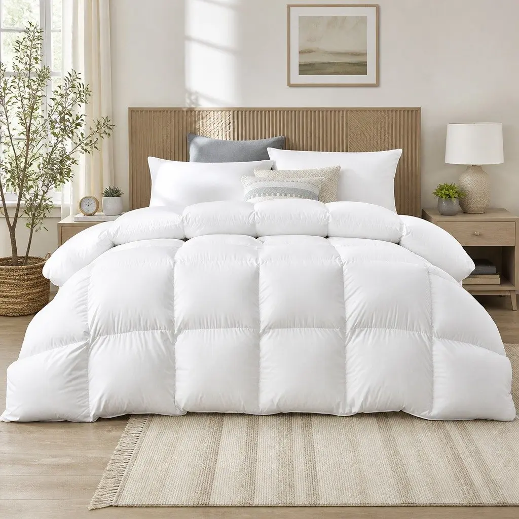Duck Down Feather Quilt King Size Lightweight Warm Bedding White Cotton Cover