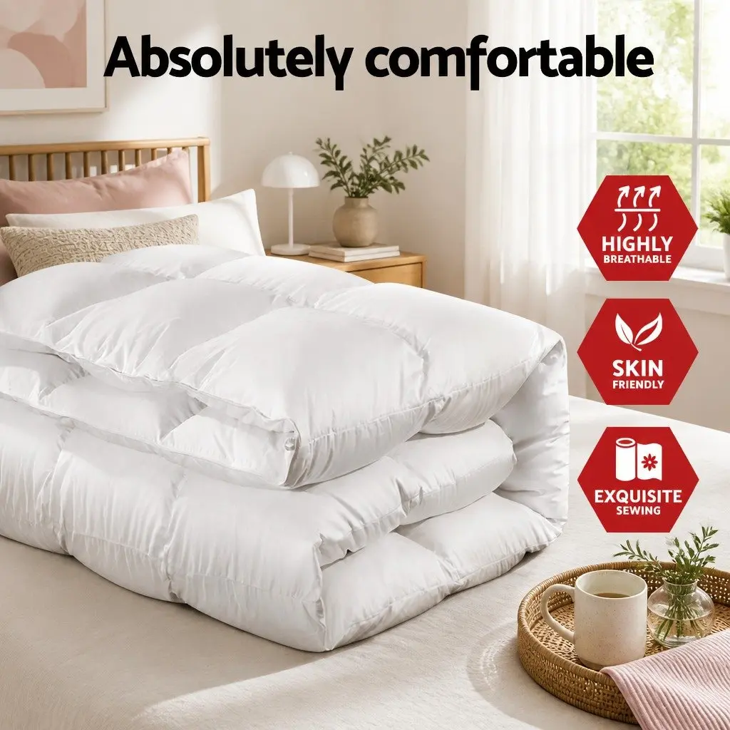 Duck Down Feather Quilt King Size Lightweight Warm Bedding White Cotton Cover