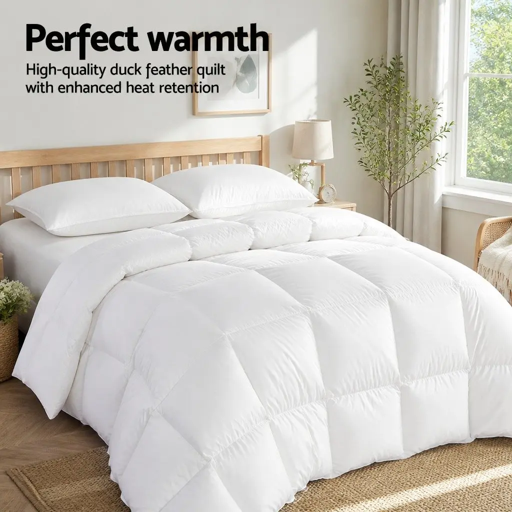 Duck Down Feather Quilt King Size Lightweight Warm Bedding White Cotton Cover