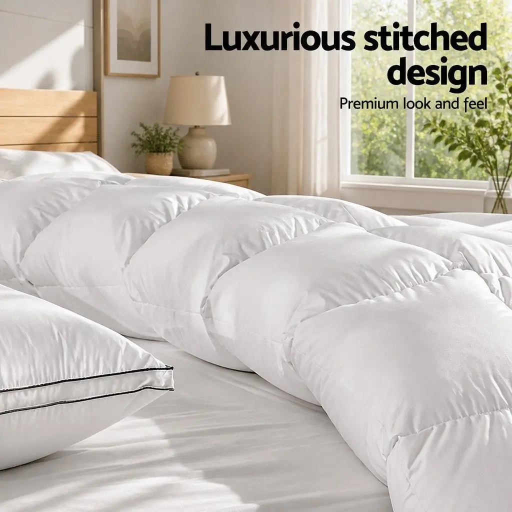Duck Down Feather Quilt King Size Lightweight Warm Bedding White Cotton Cover