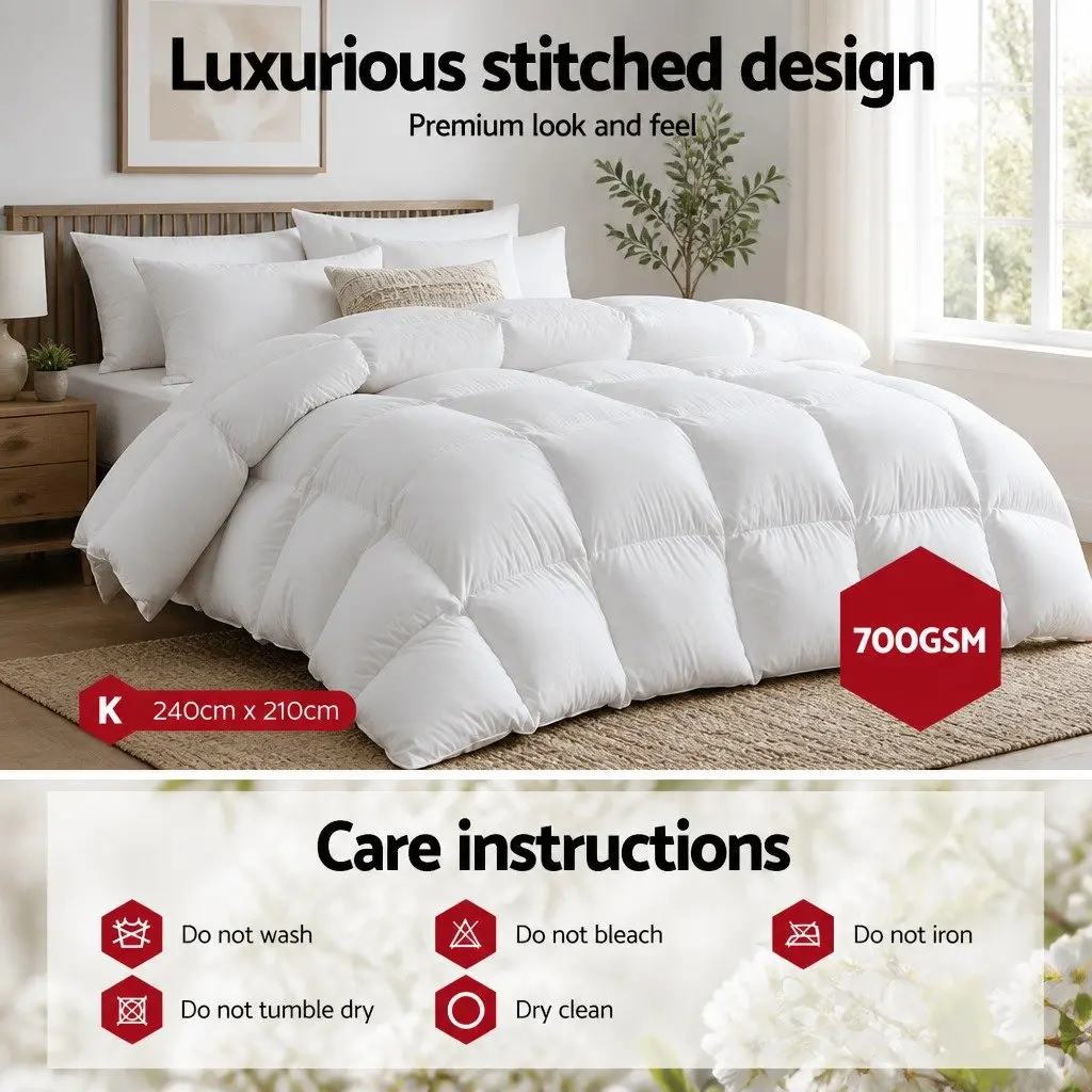 Duck Down Feather Quilt King Size Lightweight Warm Bedding White Cotton Cover