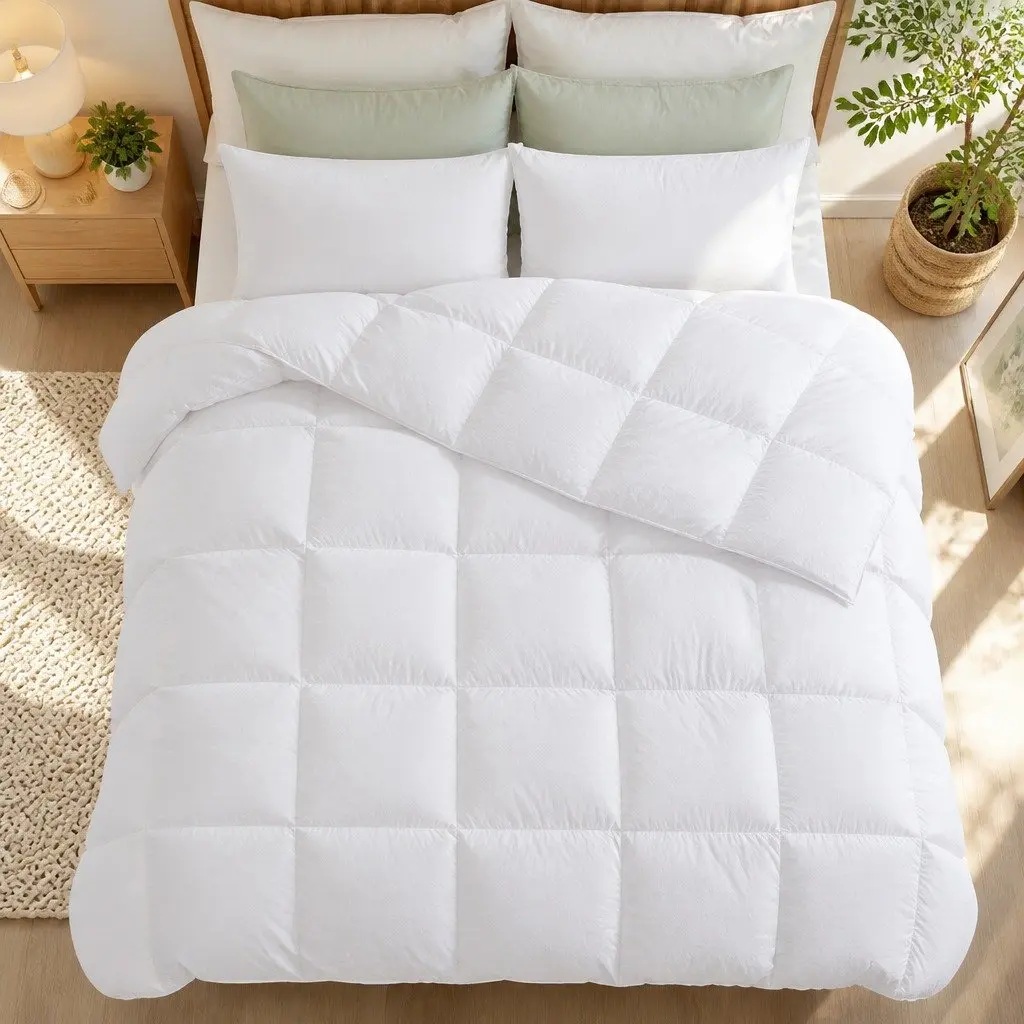Duck Down Feather Quilt King Size Lightweight Warm Bedding White Cotton Cover