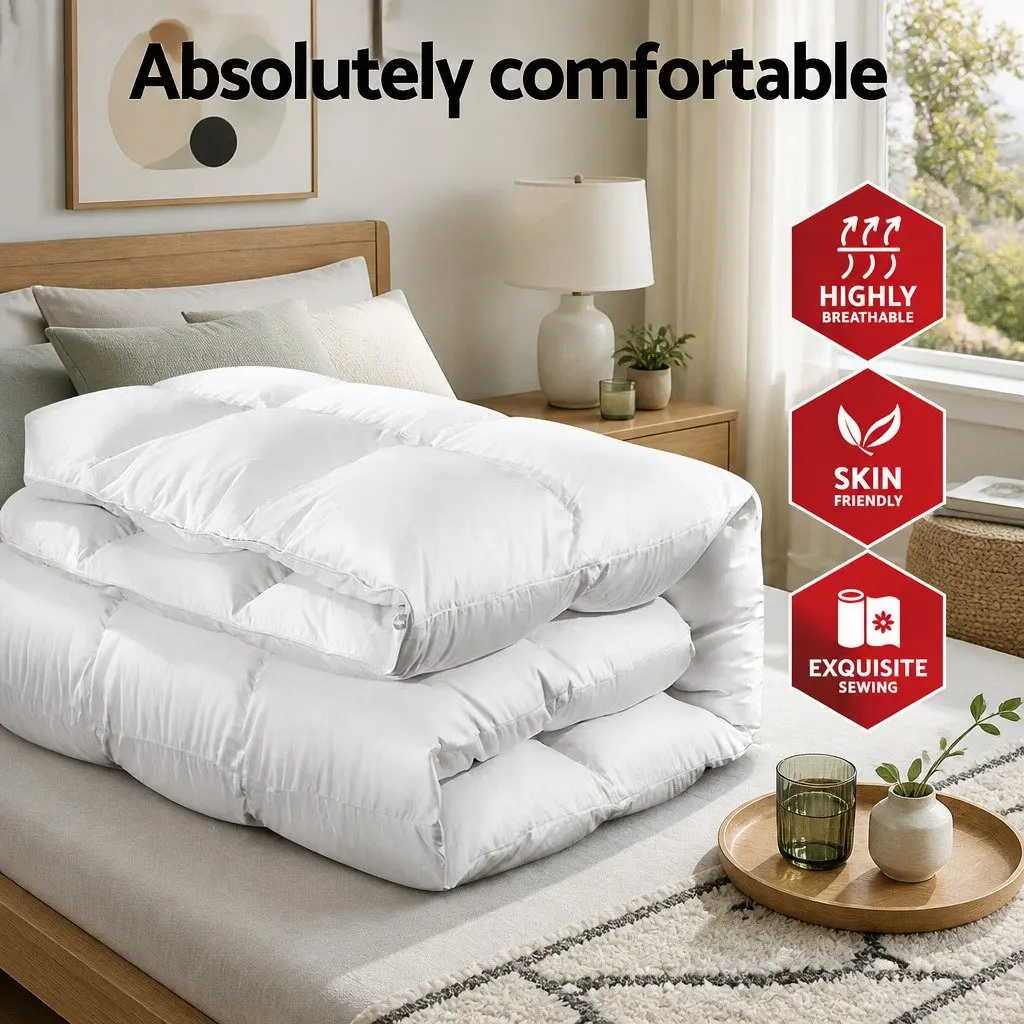 Duck Down Feather Quilt Queen Size 700GSM Baffle Construction White Cotton Cover