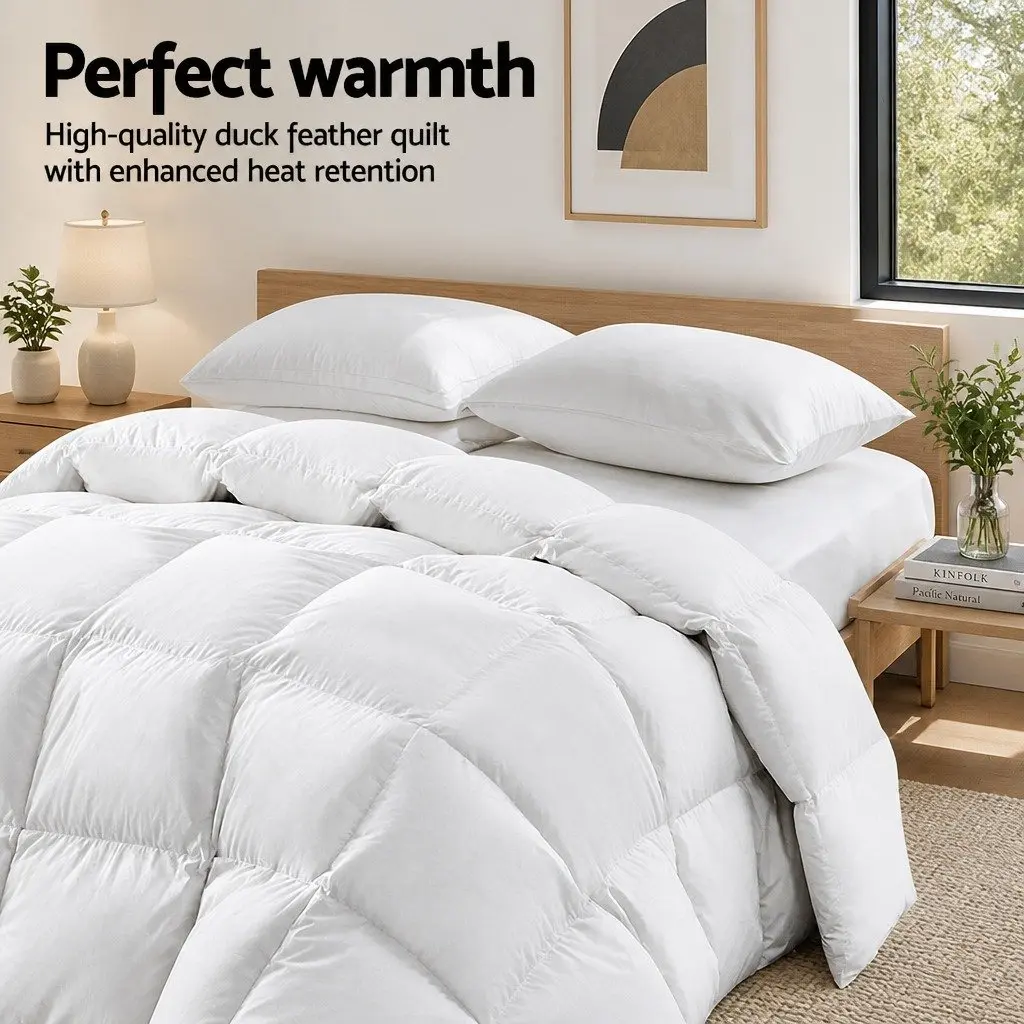 Duck Down Feather Quilt Queen Size 700GSM Baffle Construction White Cotton Cover