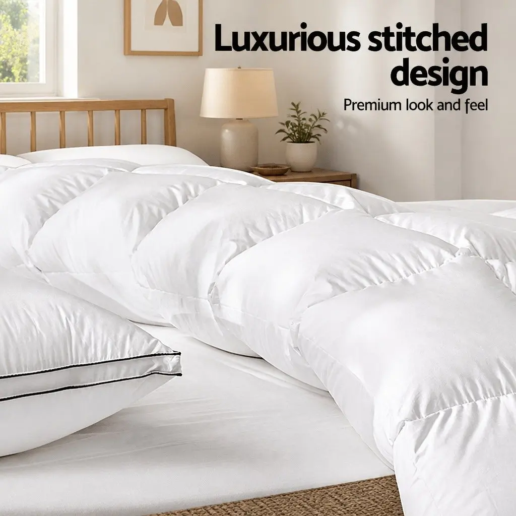 Duck Down Feather Quilt Queen Size 700GSM Baffle Construction White Cotton Cover