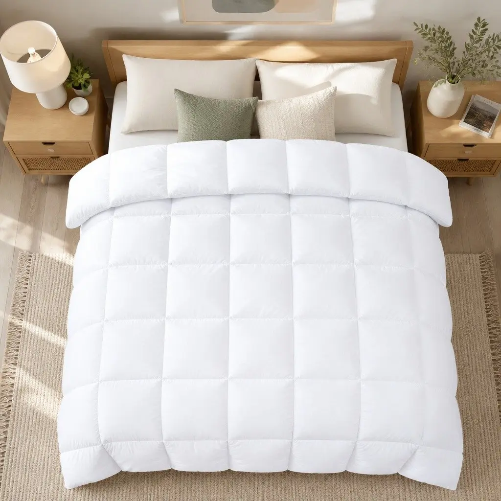 Duck Down Feather Quilt Queen Size 700GSM Baffle Construction White Cotton Cover