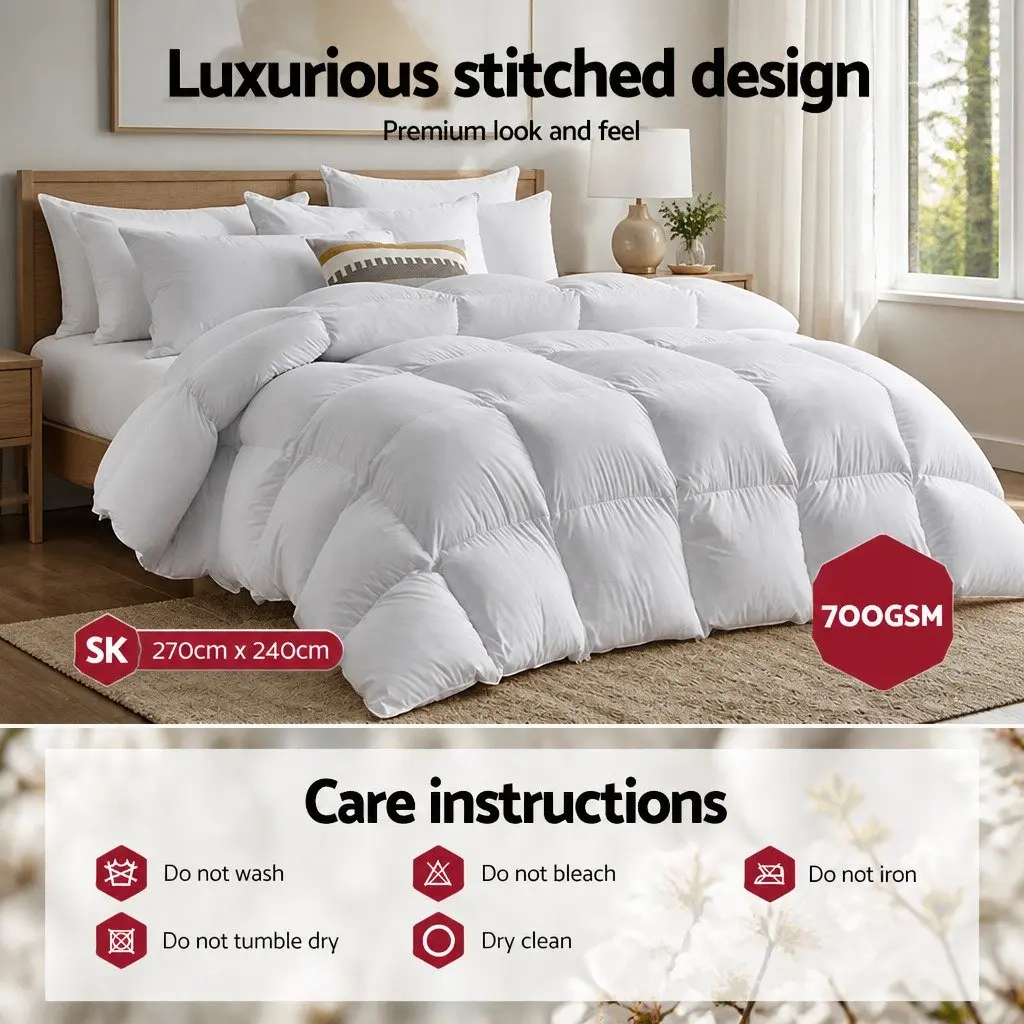 Duck Down Feather Quilt Super King 700GSM Cotton Cover
