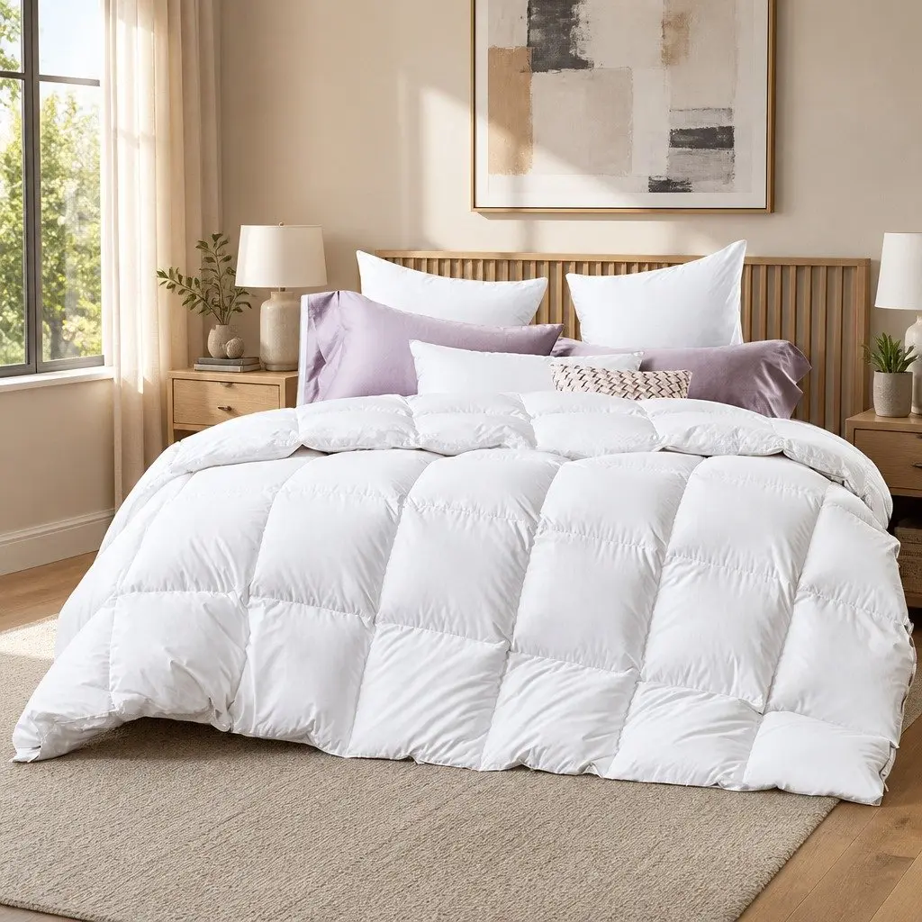Duck Feather Down Quilt King Size Winter Bedding 500GSM Baffle Construction
