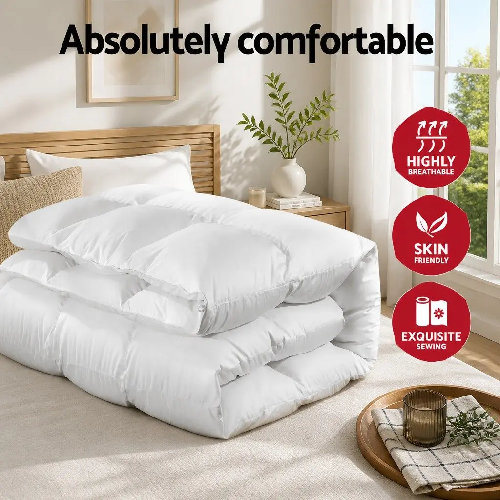 Duck Feather Down Quilt Queen Size Baffle Box Construction Winter Bedding White