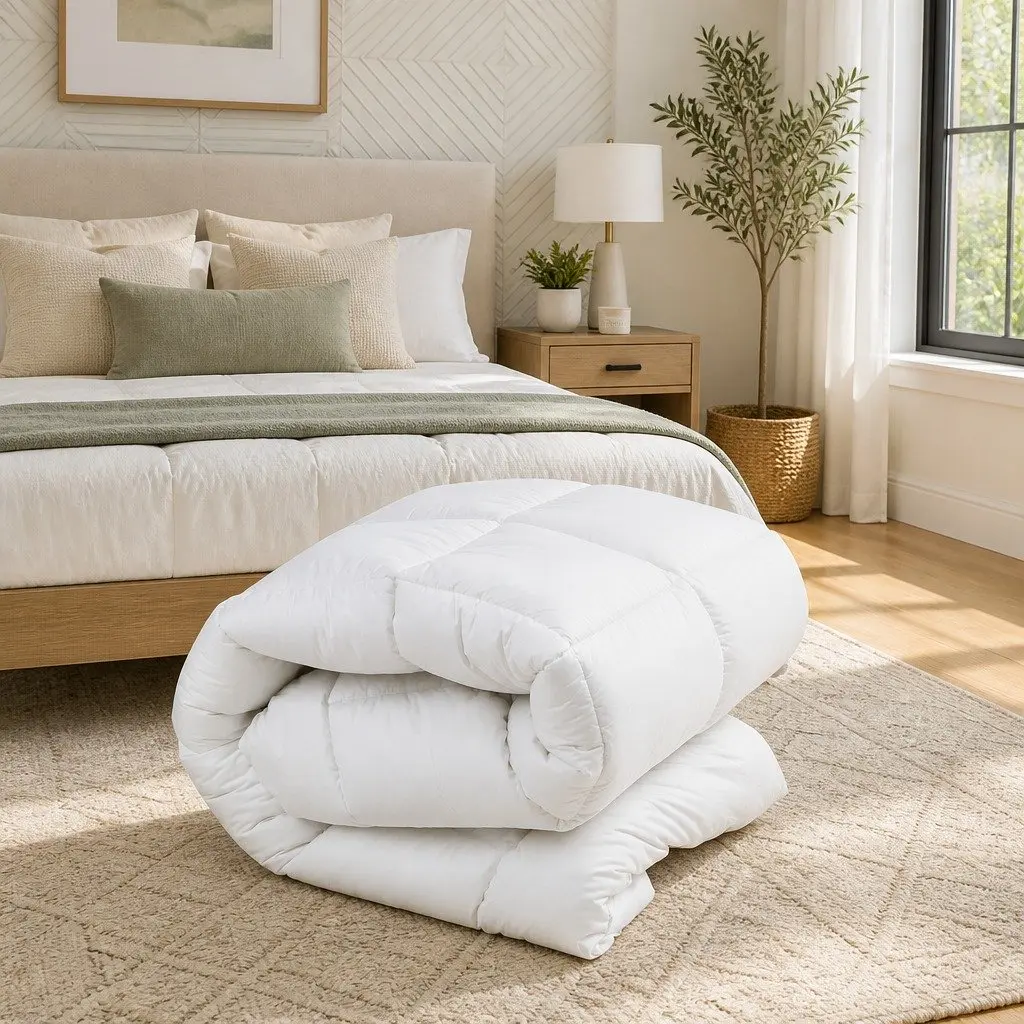 Duck Feather Down Quilt Queen Size Baffle Box Construction Winter Bedding White
