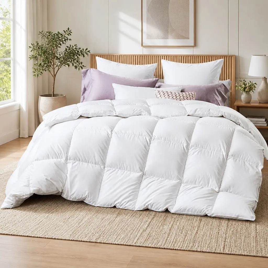 Duck Feather Down Quilt Queen Size Baffle Box Construction Winter Bedding White