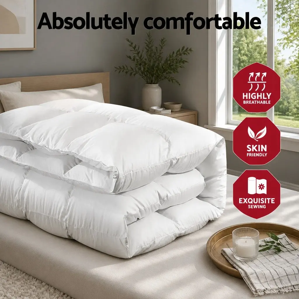 Super King Duck Feather Down Quilt 500GSM Winter Warmth White Bedding