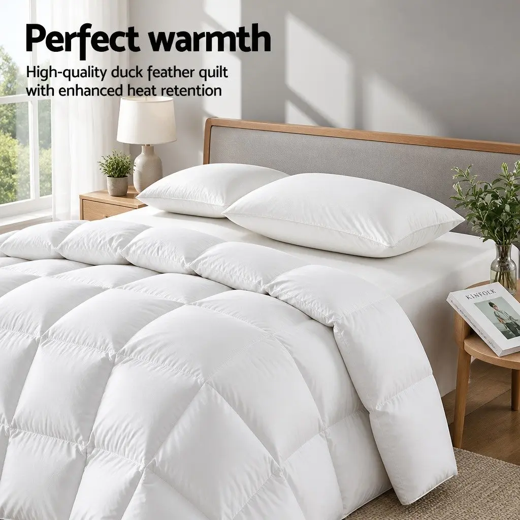 Super King Duck Feather Down Quilt 500GSM Winter Warmth White Bedding