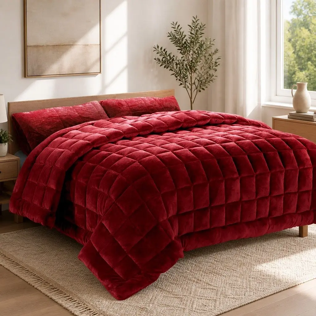 Burgundy King Size Faux Mink Quilt