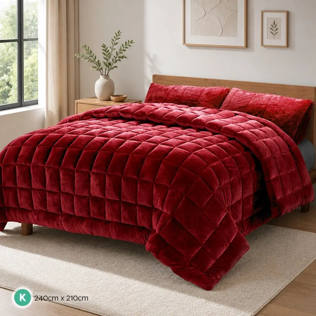 Faux Mink Quilt King Size Burgundy Double-Sided Bedding