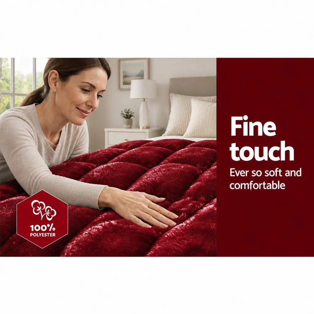 Faux Mink Quilt King Size Burgundy Double-Sided Bedding