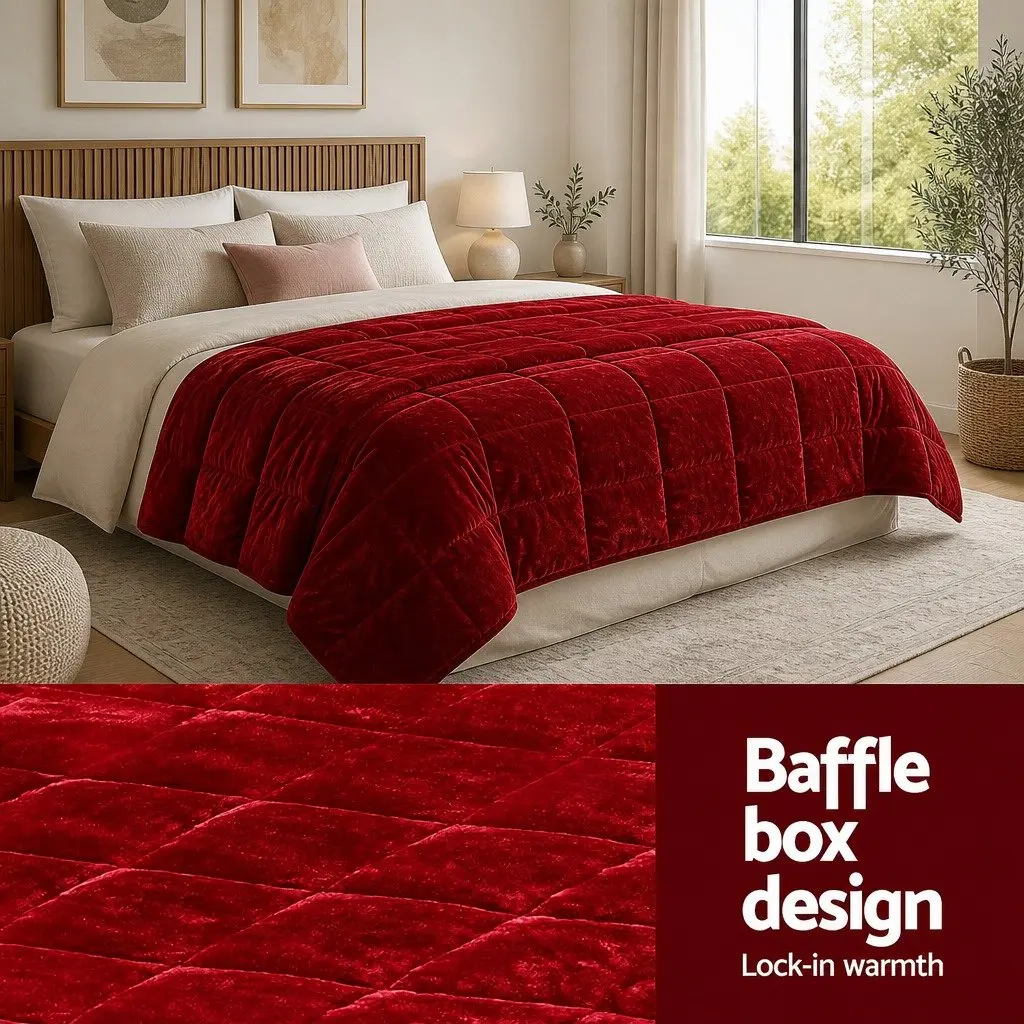 Faux Mink Quilt King Size Burgundy Double-Sided Bedding