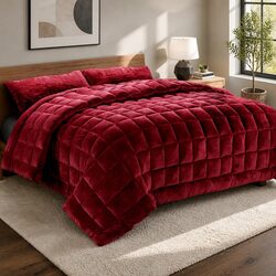 Faux Mink Quilt Queen Size Burgundy Double-Sided Winter Weight Doona Bedding