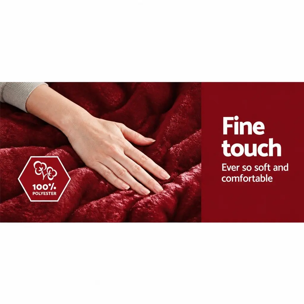 Faux Mink Quilt Burgundy Super King Size Double-Sided Winter Bed Cover Machine