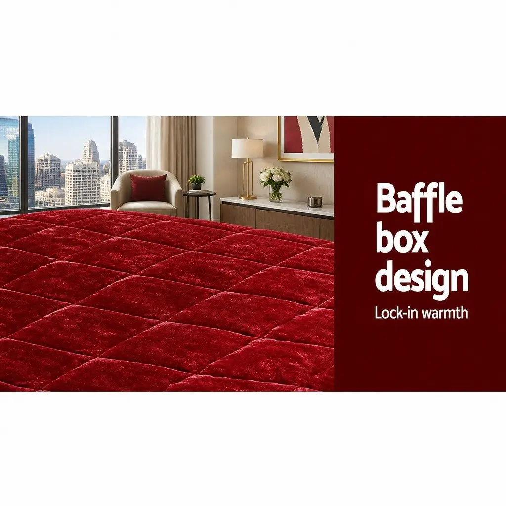 Faux Mink Quilt Burgundy Super King Size Double-Sided Winter Bed Cover Machine