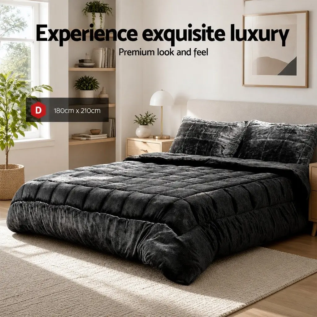 Charcoal Double Faux Mink Quilt