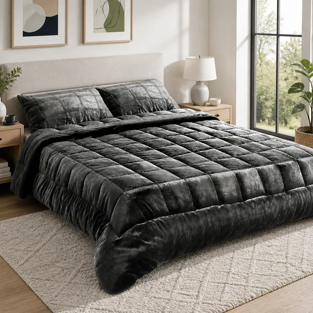 Charcoal Double Faux Mink Quilt