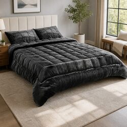 King Size Faux Mink Quilt - 240cm x 210cm, Charcoal
