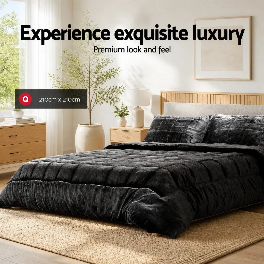 Faux Mink Quilt Queen Size Double-Sided Bedding Set with Pillowcases