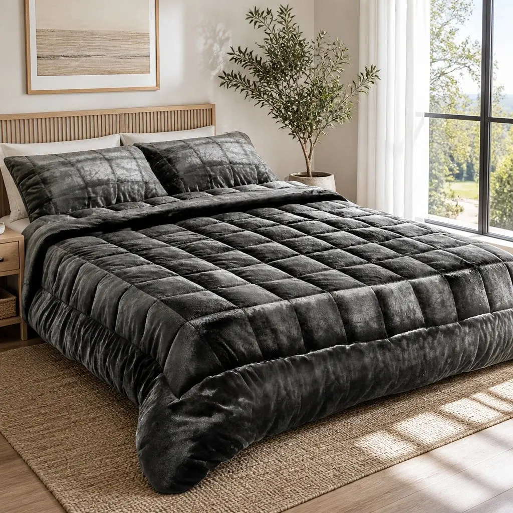 Faux Mink Quilt Queen Size Double-Sided Bedding Set with Pillowcases