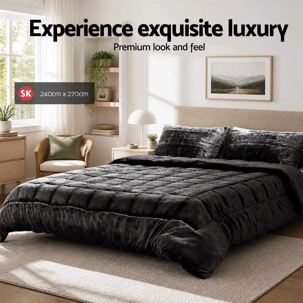 Faux Mink Quilt Super King Size Charcoal Double-Sided Winter Bedding with