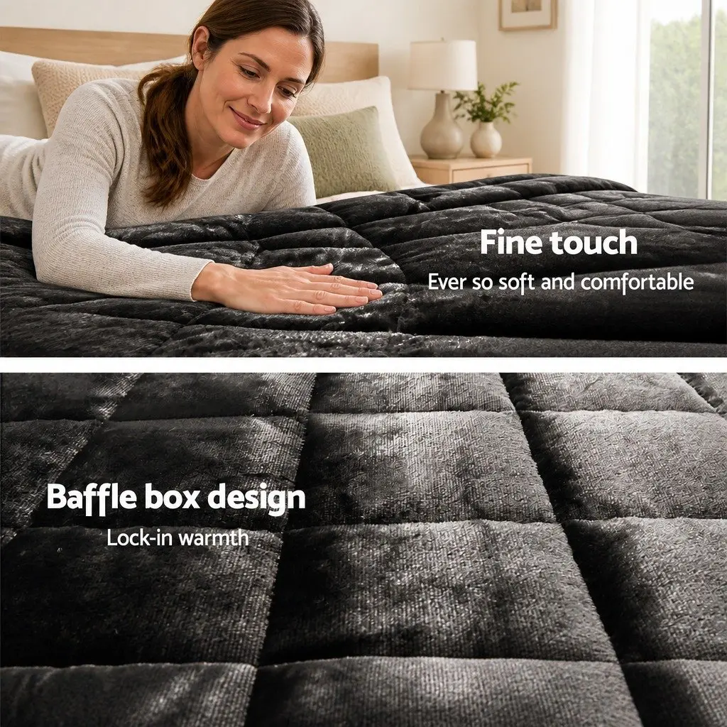 Faux Mink Quilt Super King Size Charcoal Double-Sided Winter Bedding with