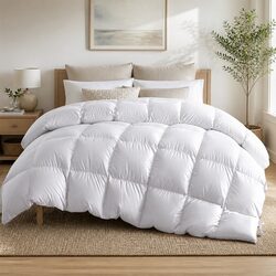 Queen Size Goose Down Feather Quilt 700GSM Baffle Box White Cotton Bedding