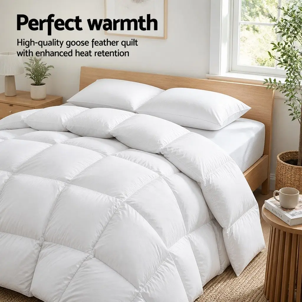 Queen Size Baffle Box Quilt Goose Down Feather 700GSM White Cotton