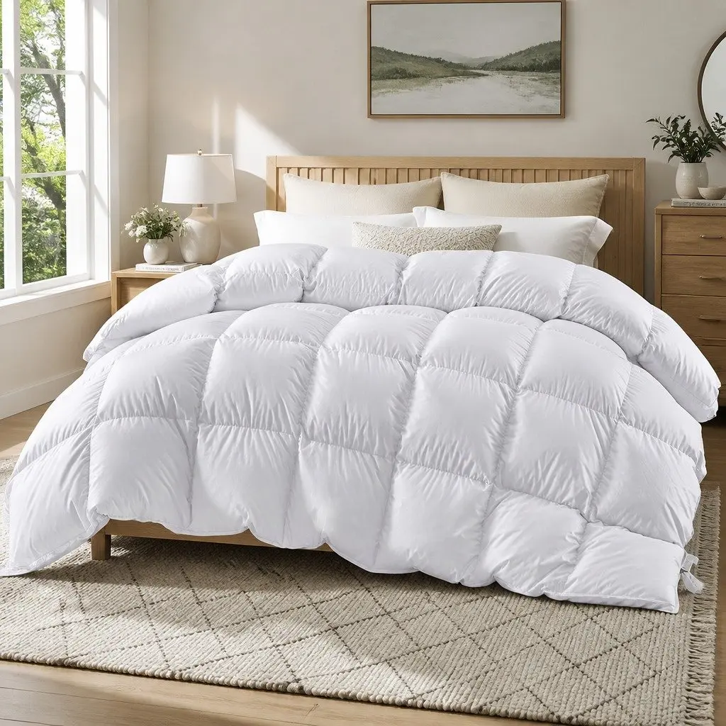 Super King Goose Down Feather Quilt Lightweight Baffle Box 700GSM Breathable Cotton Cover